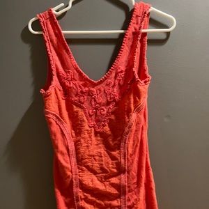 Free People Dark Orange Embroidered Tank Top